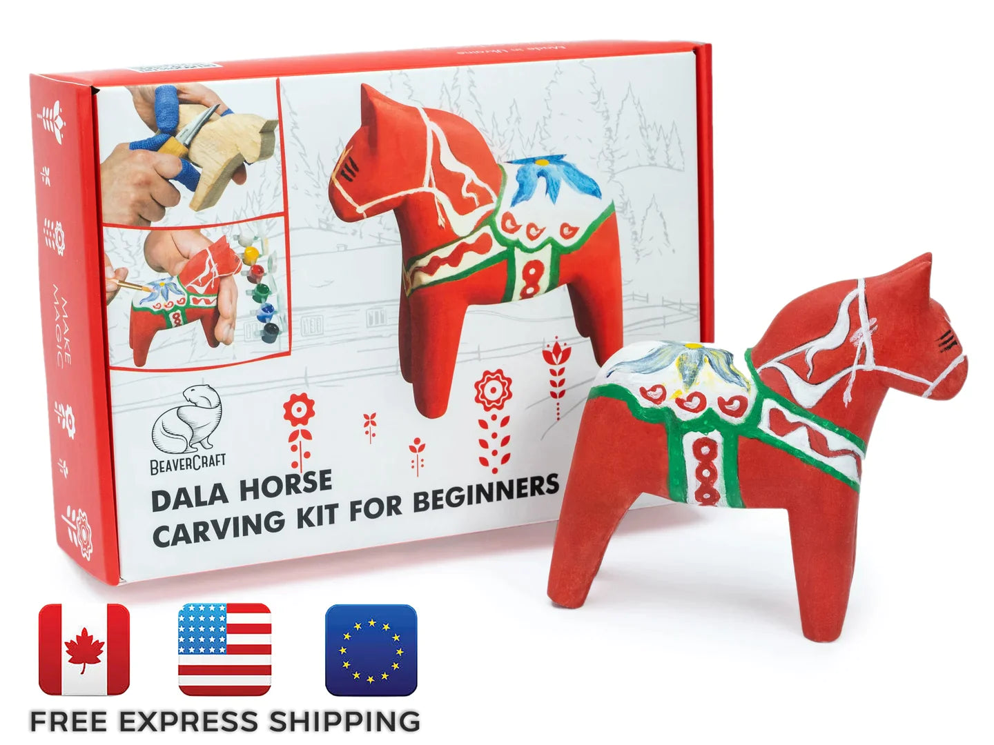 BeaverCraft DIY02 Dala Horse Carving Kit Complete Starter Whittling Kit for Beginners Adults Teens and Kids