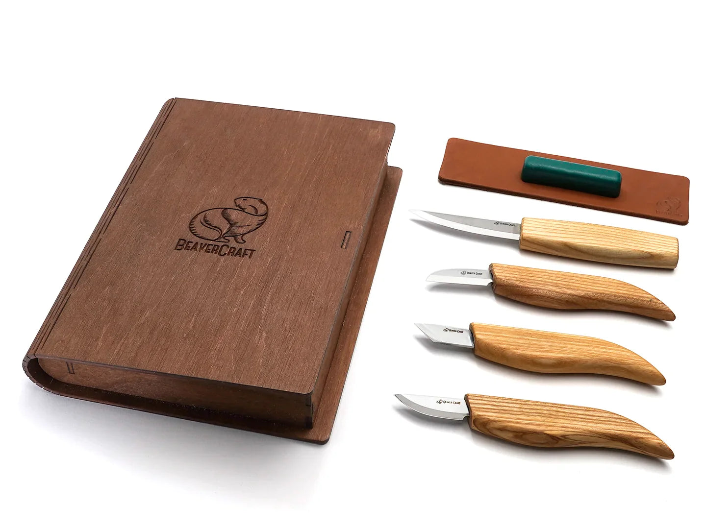 BeaverCraft S07 Book - Basic Knives Set of 4 Knives in a Book Case