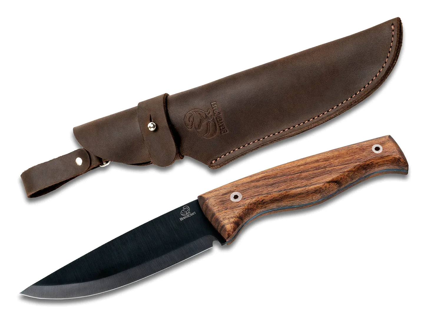 BeaverCraft BSH3 Carbon Steel Fixed Blade Bushcraft Knife Walnut Handle with Leather Sheath