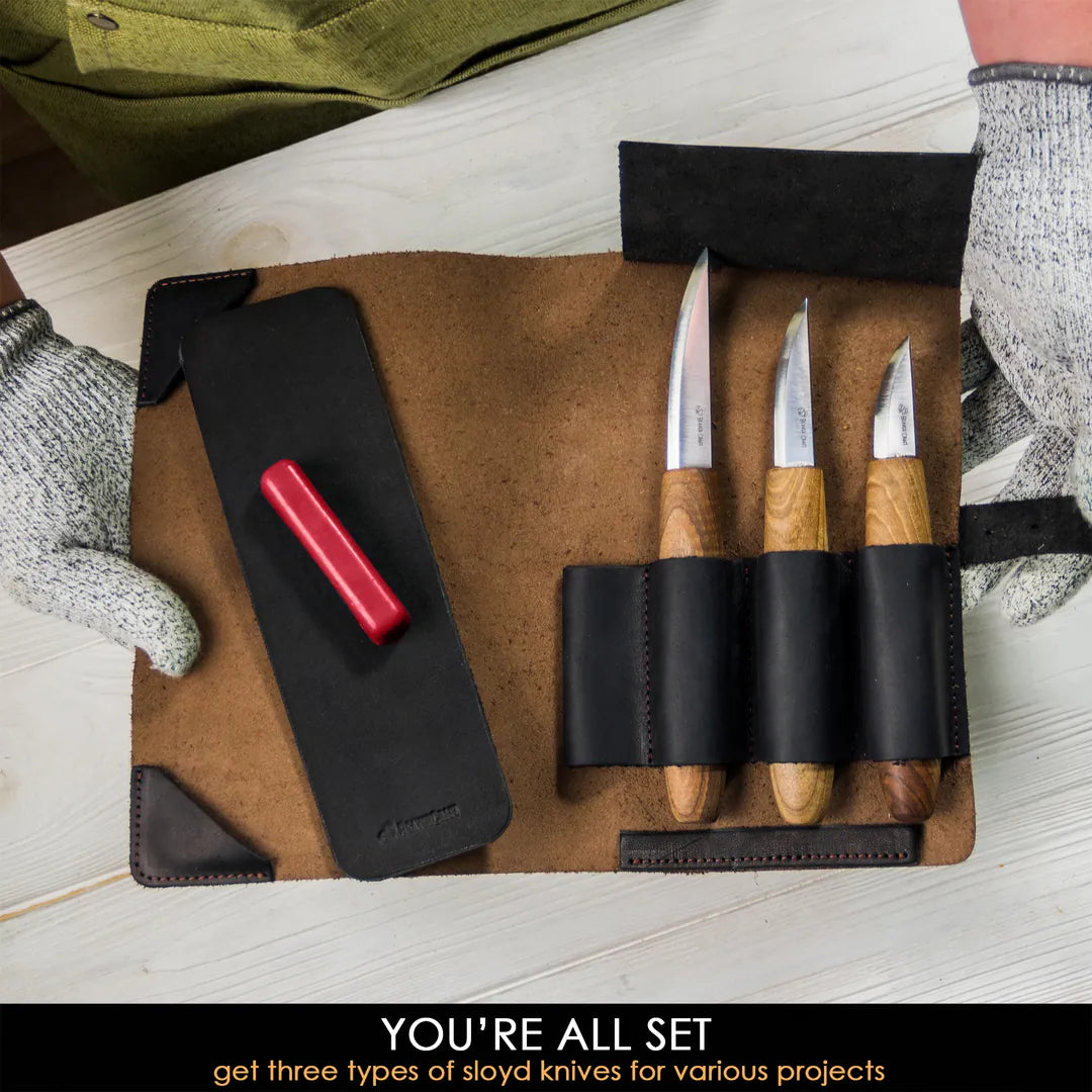BeaverCraft S19X Premium Wood Carving Whittling Set With Walnut Handles
