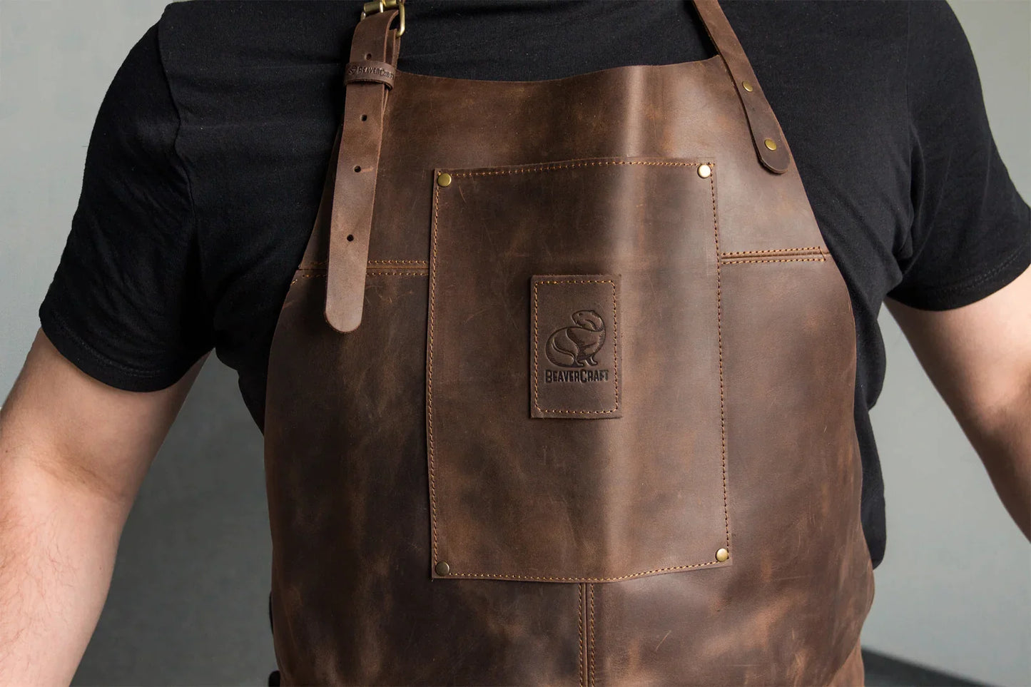 BeaverCraft AP2X – Adjustable Brown Leather Work Apron