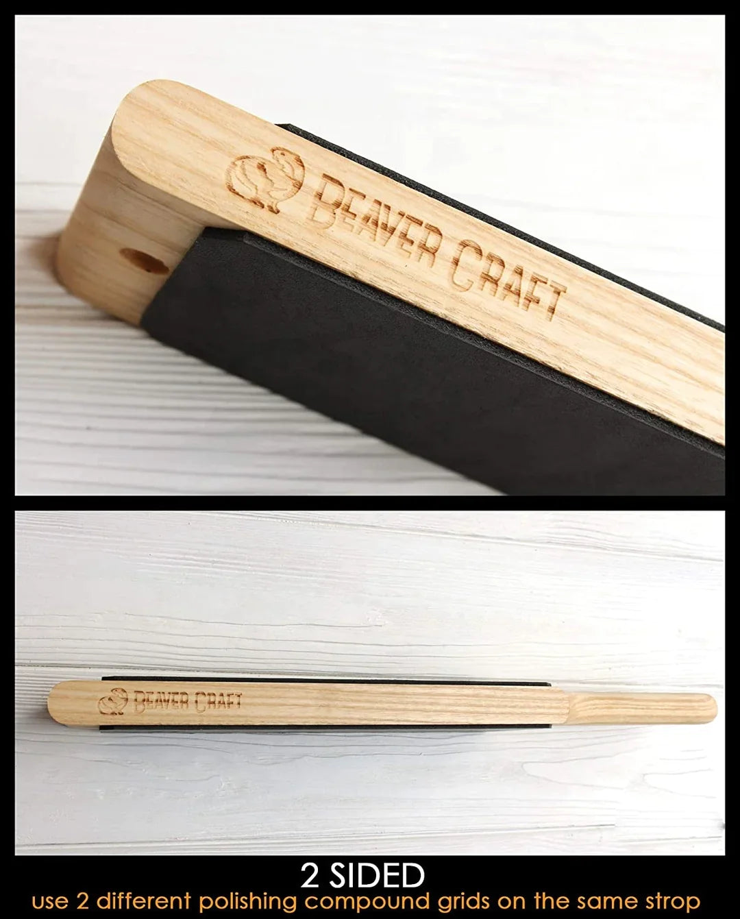 BeaverCraft LS1P1 Dual Sided Leather Paddle Strop with P1 Polishing Compound