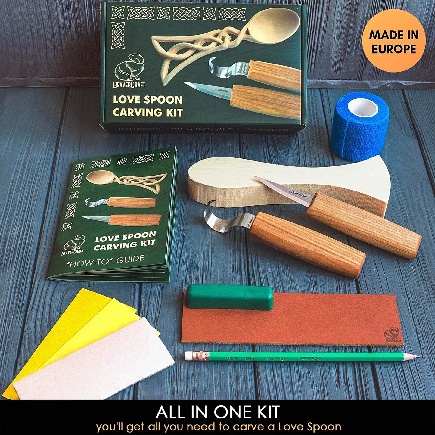BeaverCraft DIY04 Celtic Spoon Carving Kit Complete Starter Whittling Kit for Beginners Adults Teens and Kids