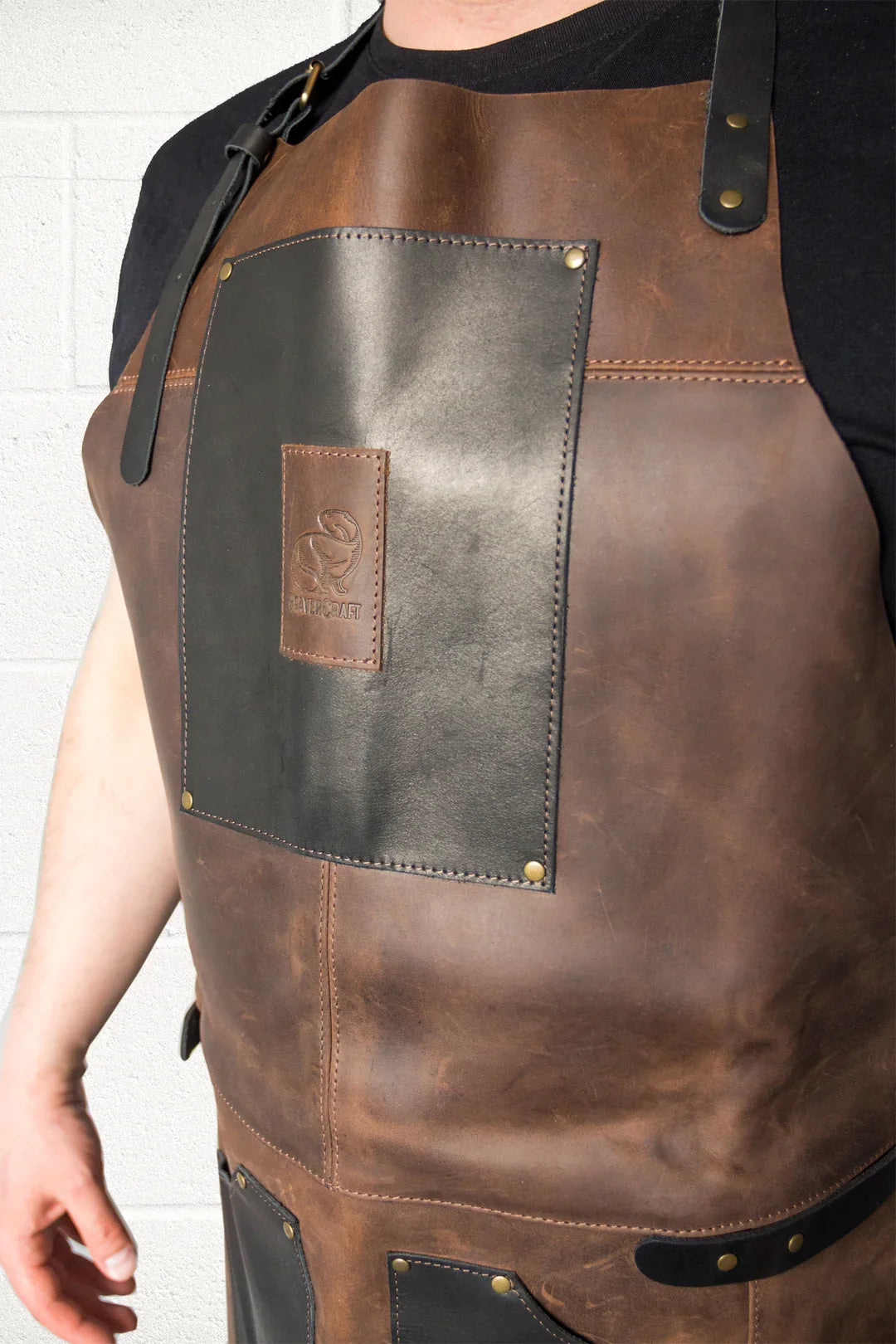BeaverCraft AP3X Adjustable Black & Brown Leather Work Apron Wood Carving Accessory