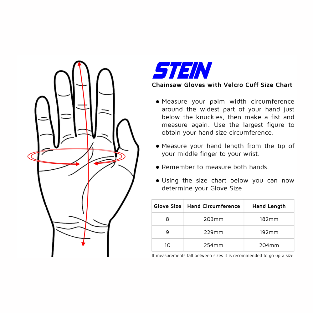 STEIN Chainsaw Protection Gloves, Velcro Cuff Size 8