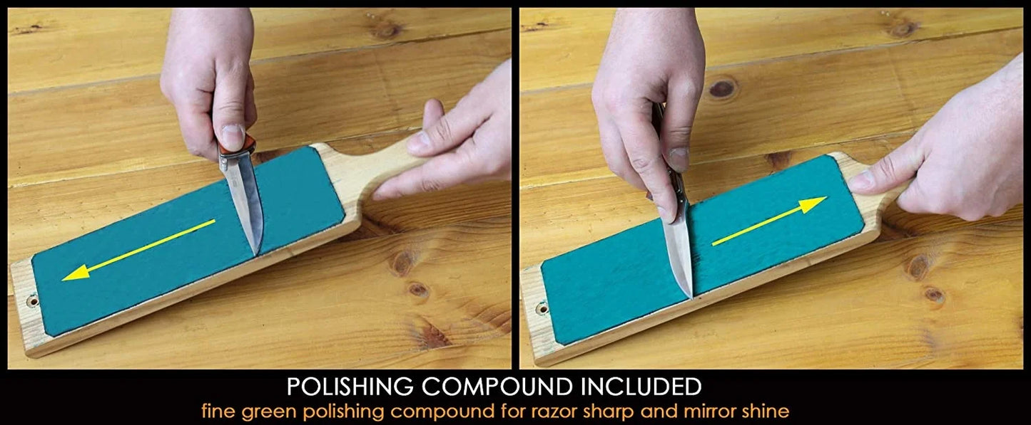 BeaverCraft LS1P1 Dual Sided Leather Paddle Strop with P1 Polishing Compound