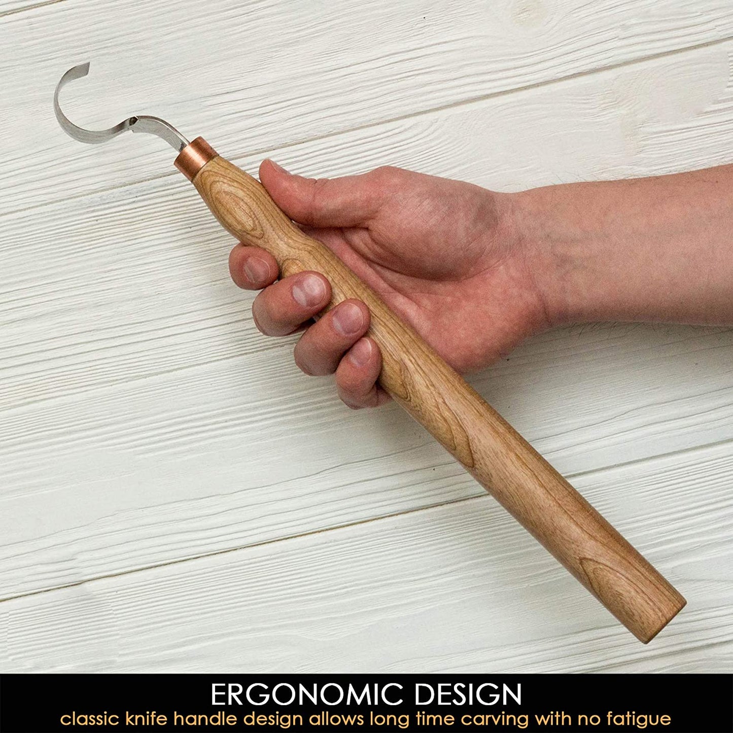 BeaverCraft SK2S Long – Spoon Carving Knife Long Double Edge with Long Handle with leather sheath