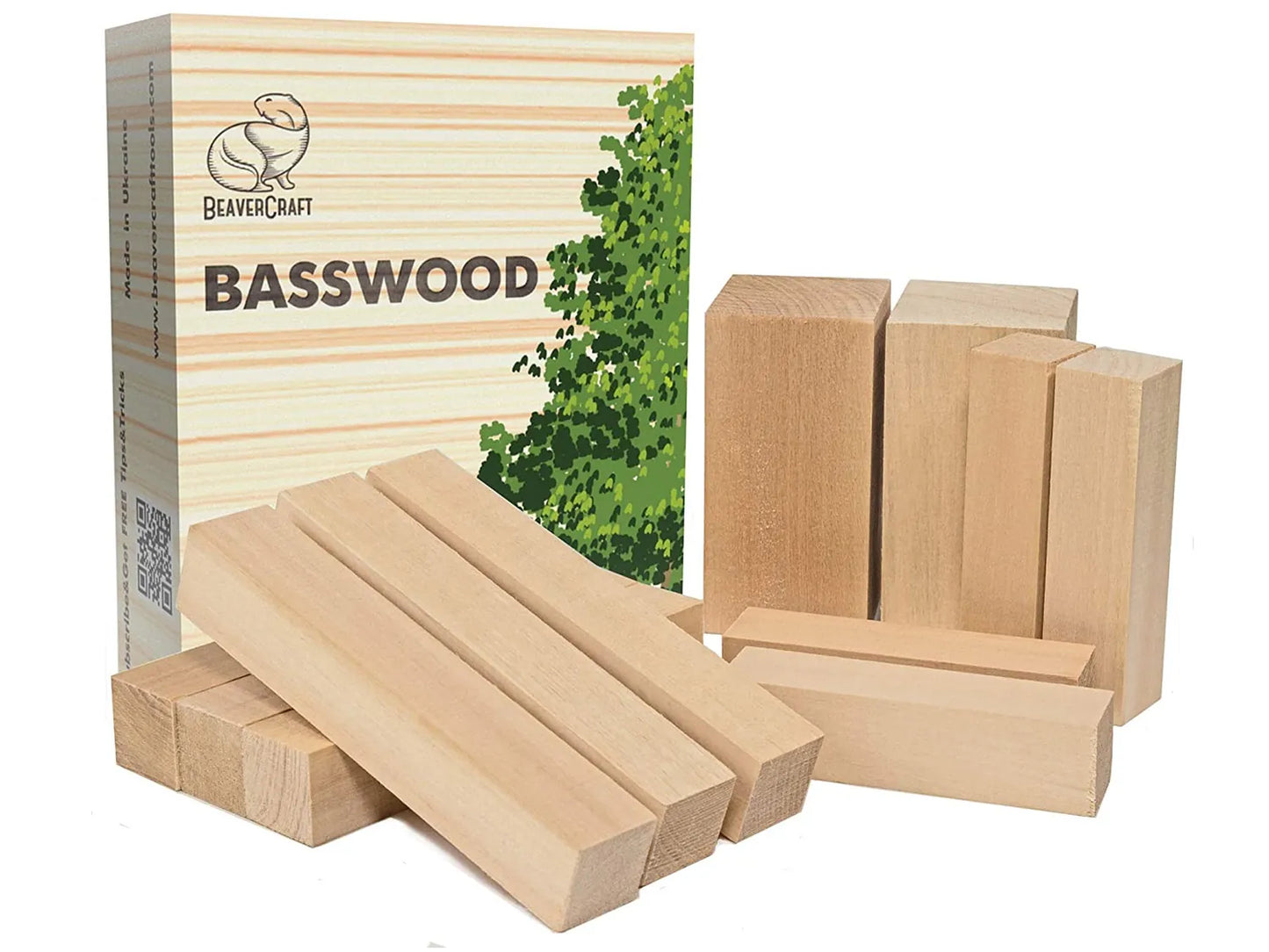BeaverCraft BW12 Set of Basswood Wood Carving Hobby Blocks 12pcs