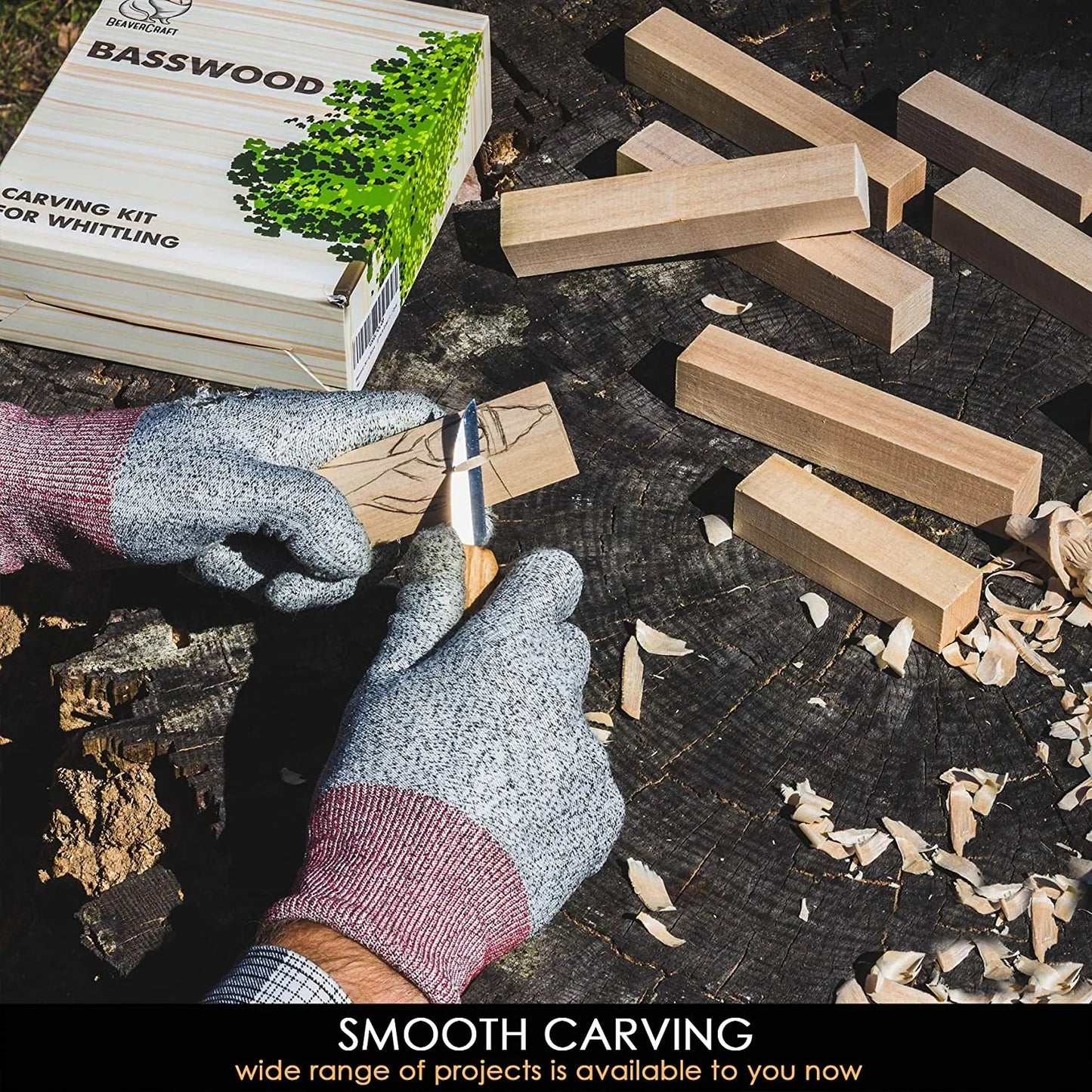 BeaverCraft BW12 Set of Basswood Wood Carving Hobby Blocks 12pcs