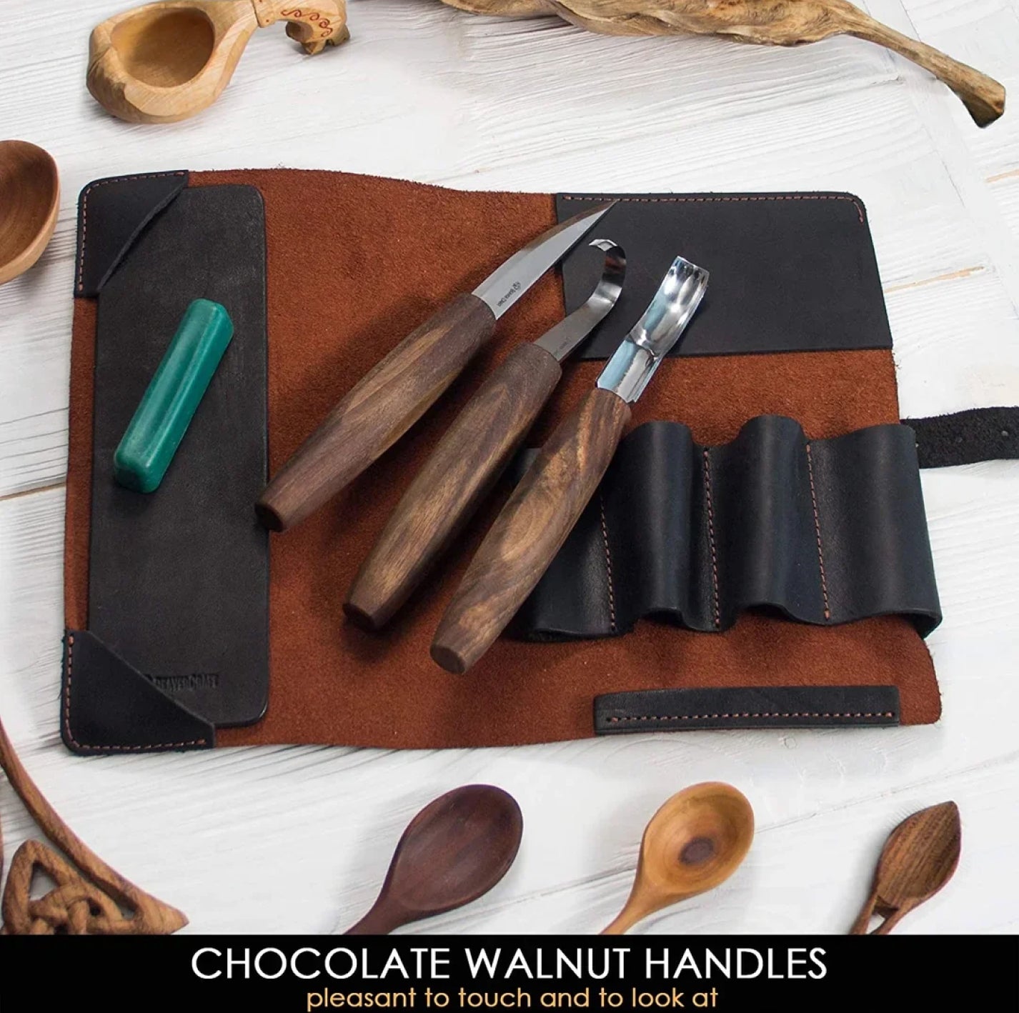 BeaverCraft S14X Wood Carving Premium Spoon Carving Tool Set With Walnut Handles