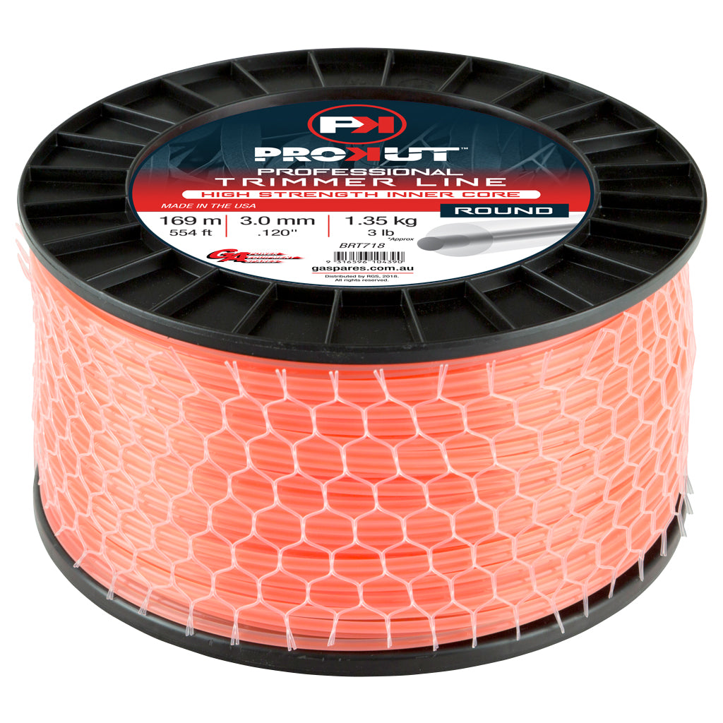 PROKUT BRUSHCUTTER TRIMMER LINE ROUND ORANGE .120 3MM 3LB 169M SPOOL