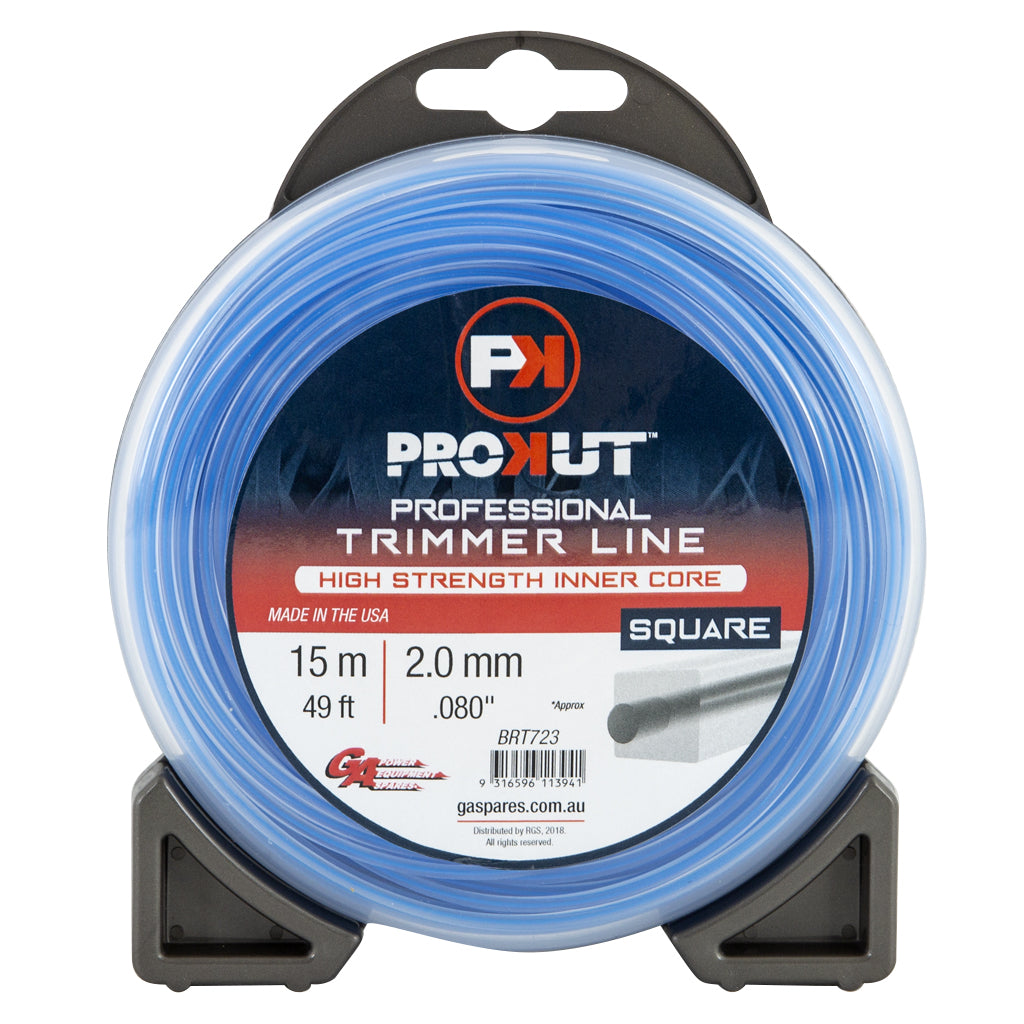 PROKUT BRUSHCUTTER TRIMMER LINE SQUARE BLUE .080 2.0MM 49' 15M TEARDROP