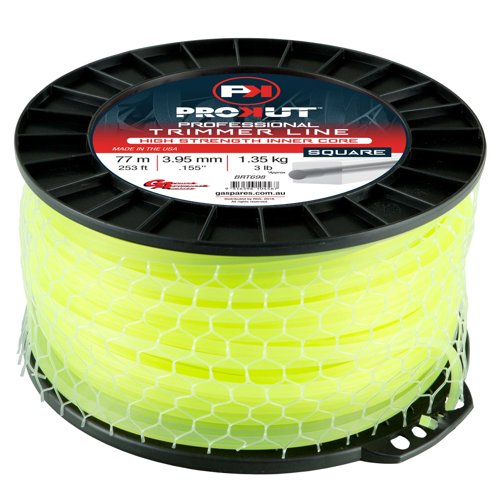 PROKUT BRUSHCUTTER TRIMMER LINE SQUARE YELLOW .155 3.95MM 3LB 77M SPOOL