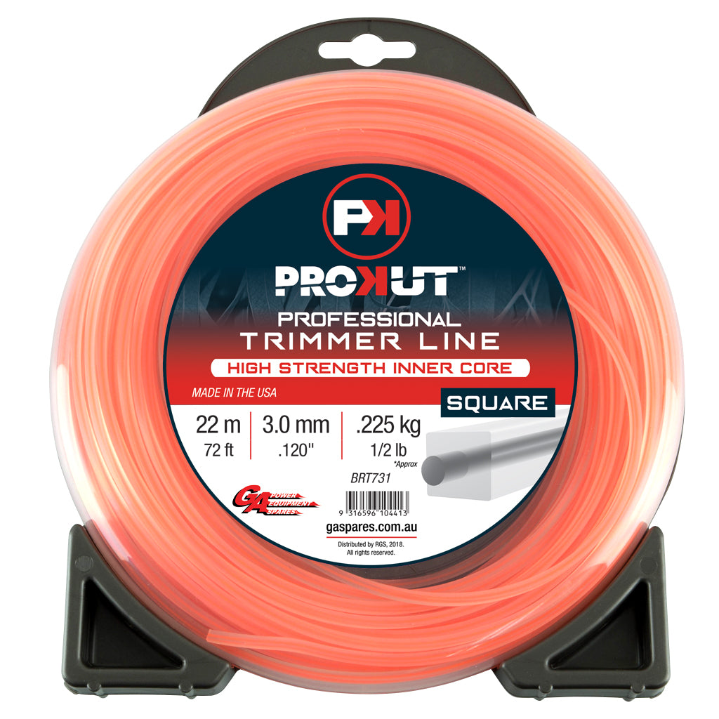 PROKUT BRUSHCUTTER TRIMMER LINE SQUARE ORANGE .120 3MM 1/2LB 22M DONUT