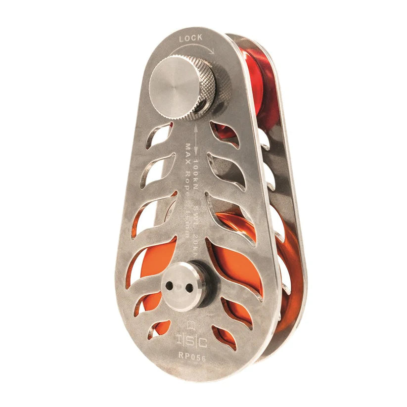 Small Screwlock Pulley for up to 16mm Rope 100kN Stainless Steel with Orange Wheel//J7