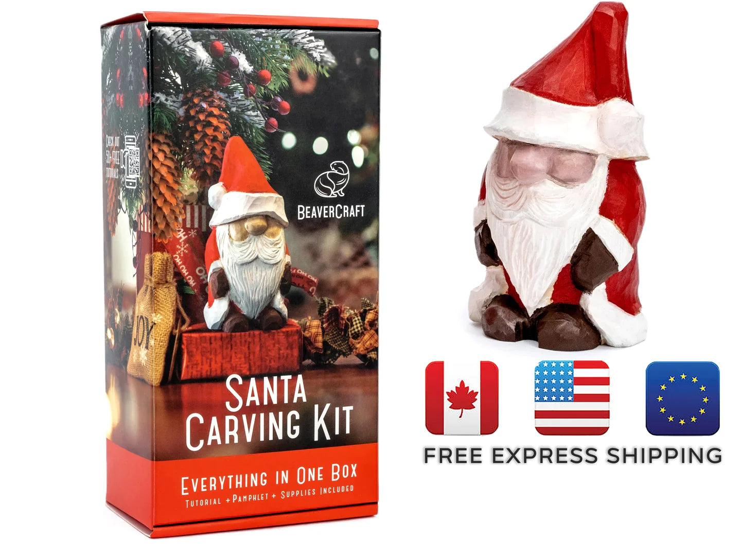 BeaverCraft DIY06 Santa Wood Carving Hobby Kit - Complete Starter Whittling Kit for Beginners, Adults, Teens, and Kids