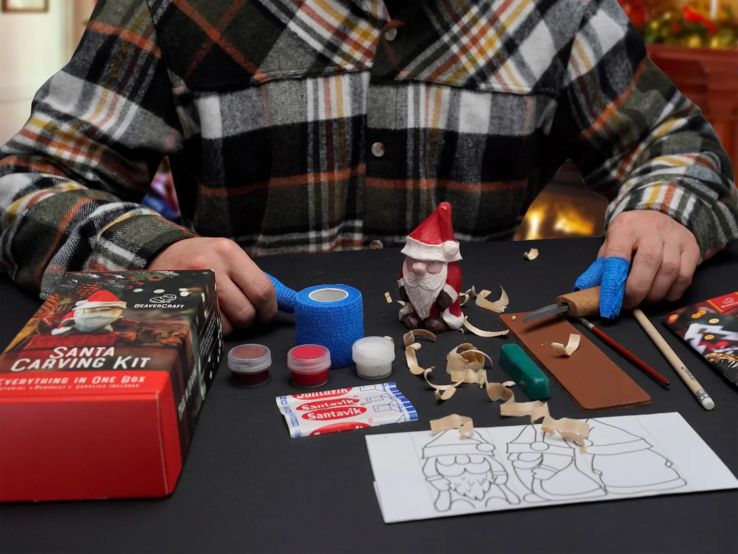 BeaverCraft DIY06 Santa Wood Carving Hobby Kit - Complete Starter Whittling Kit for Beginners, Adults, Teens, and Kids
