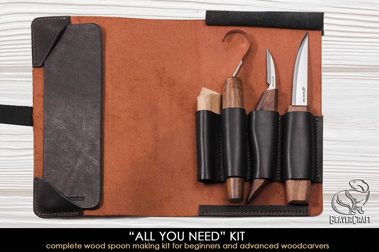 BeaverCraft S13X Deluxe Wood Spoon Carving Set With Walnut Handles
