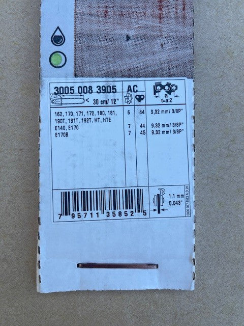 STIHL Chainsaw Bar L01 Light 30cm/12 Inch 1.1mm .043 3/8p