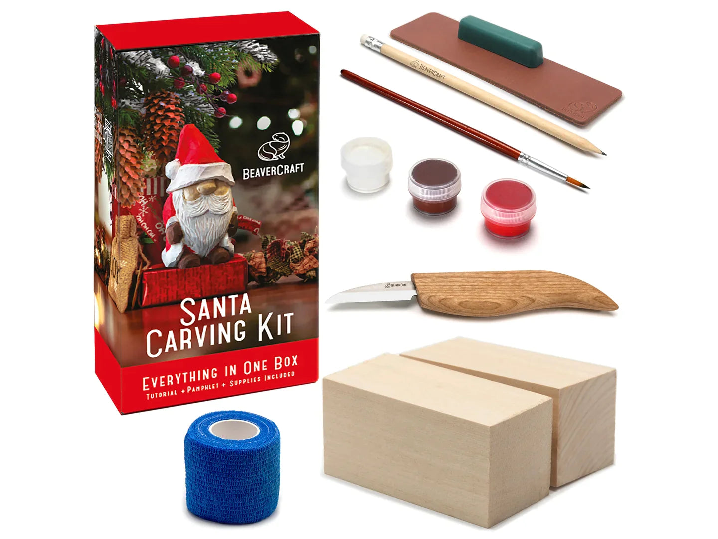 BeaverCraft DIY06 Santa Wood Carving Hobby Kit - Complete Starter Whittling Kit for Beginners, Adults, Teens, and Kids