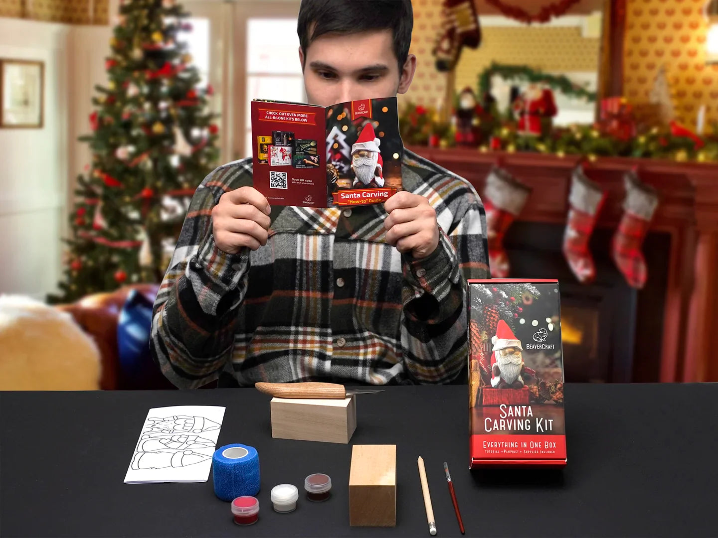 BeaverCraft DIY06 Santa Wood Carving Hobby Kit - Complete Starter Whittling Kit for Beginners, Adults, Teens, and Kids