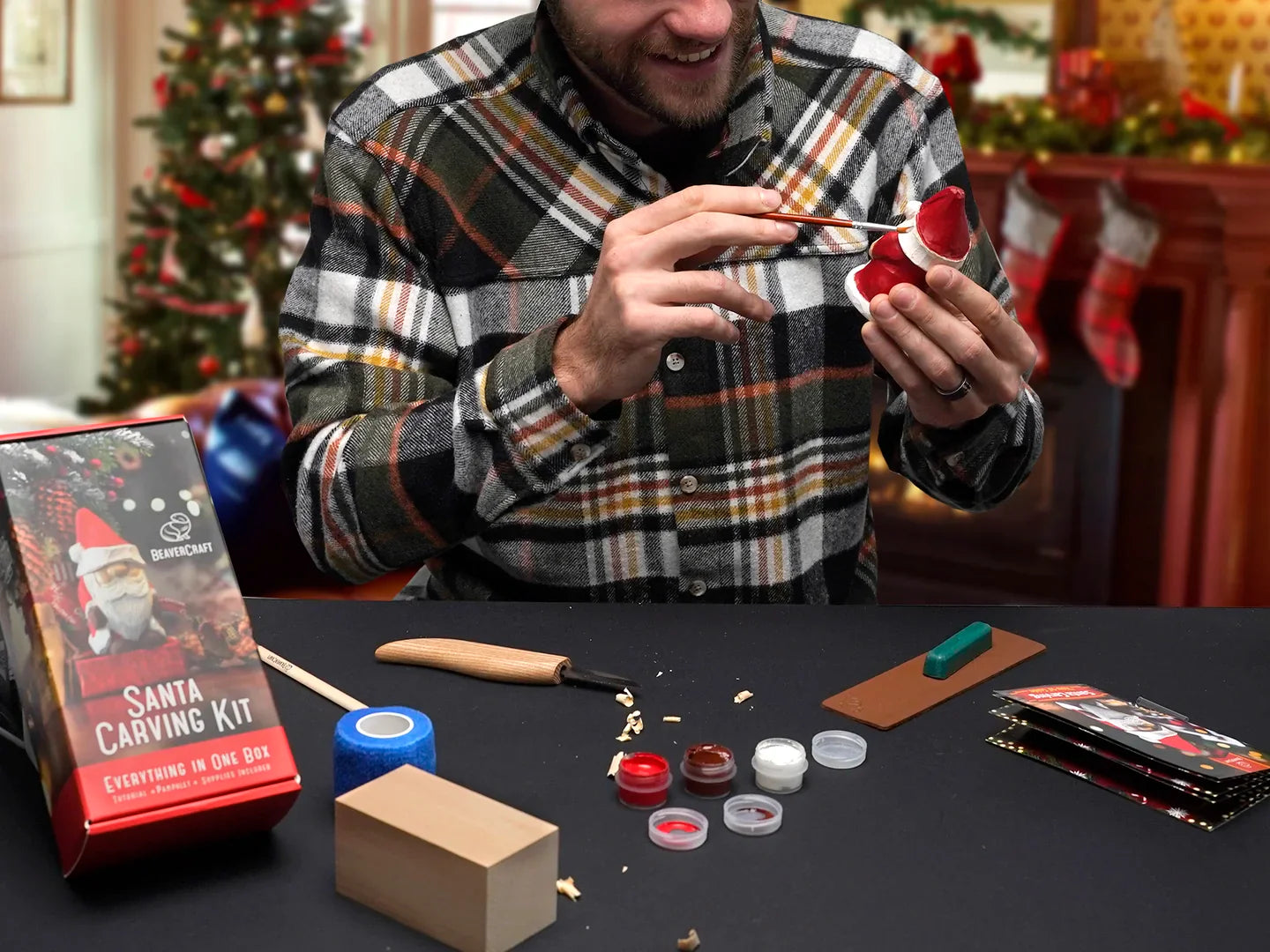 BeaverCraft DIY06 Santa Wood Carving Hobby Kit - Complete Starter Whittling Kit for Beginners, Adults, Teens, and Kids