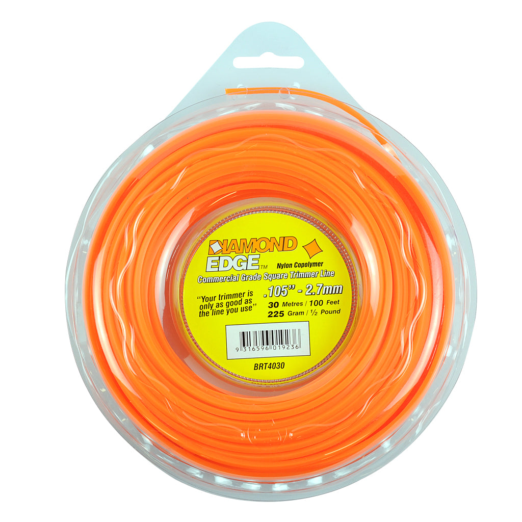 DIAMOND EDGE BRUSHCUTTER SQUARE TRIMMER LINE .105" / 2.70MM DONUT LENGTH 30M