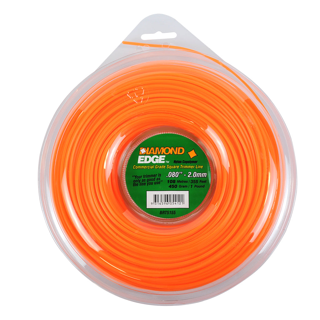 DIAMOND EDGE BRUSHCUTTER SQUARE TRIMMER LINE .080" / 2.00MM DONUT LENGTH 108M