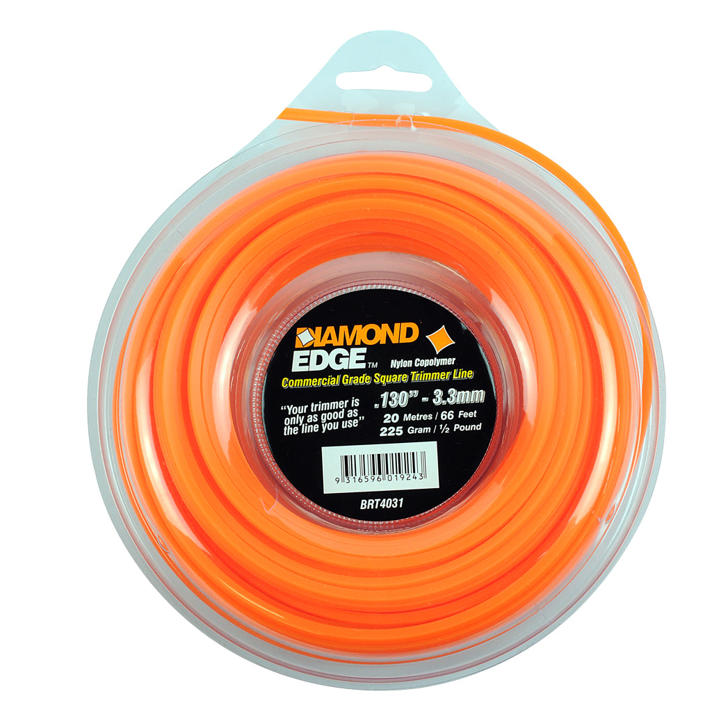 DIAMOND EDGE BRUSHCUTTER SQUARE TRIMMER LINE .130" / 3.30MM DONUT LENGTH 20M