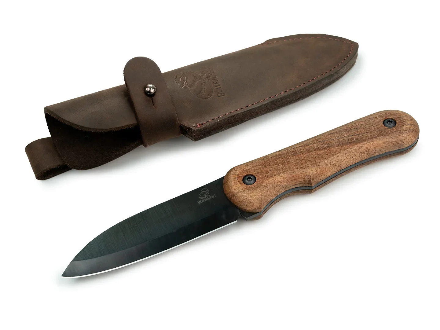 BeaverCraft BSH5 Carbon Steel Blued Blade Bushcraft Knife Walnut Handle with Leather Sheath