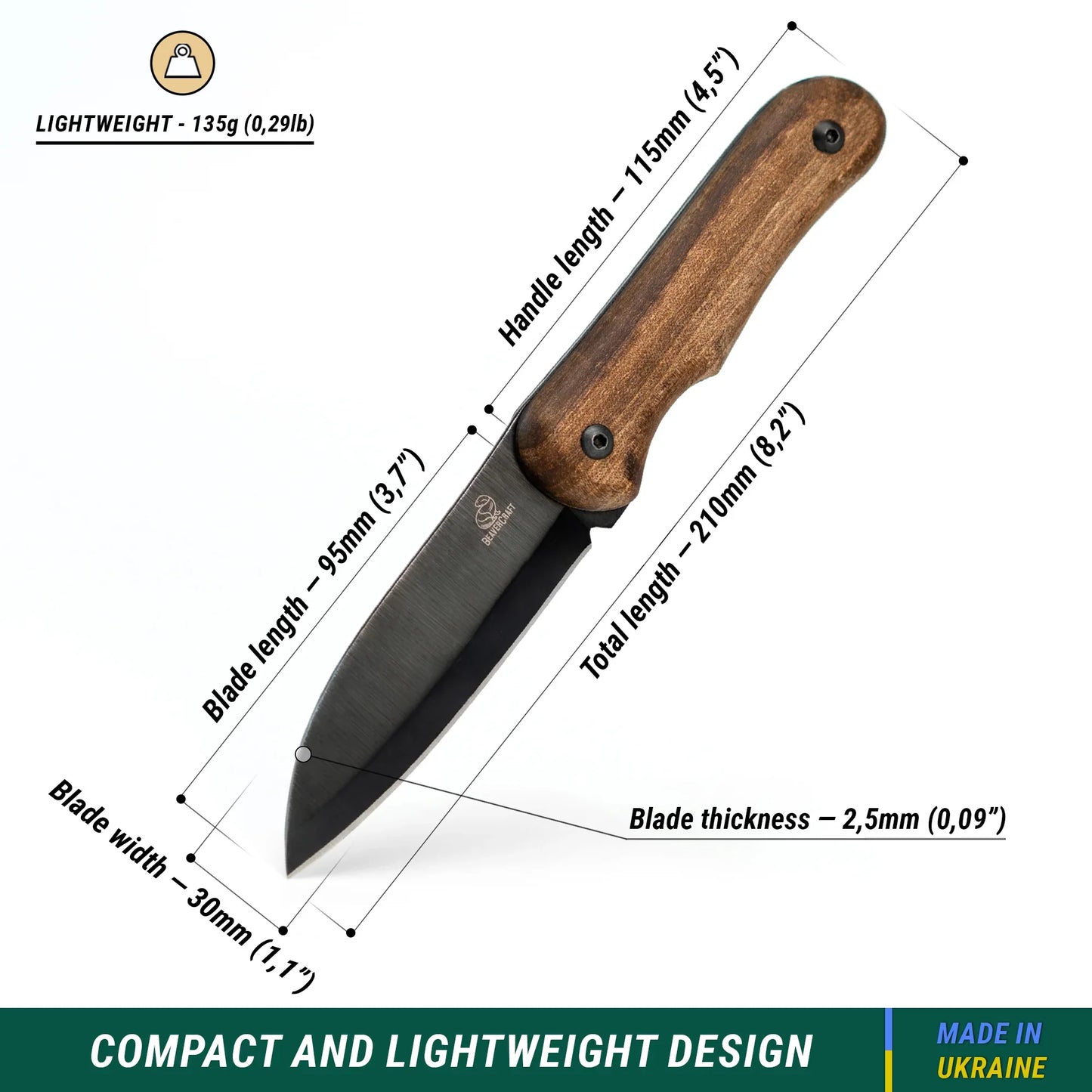 BeaverCraft BSH5 Carbon Steel Blued Blade Bushcraft Knife Walnut Handle with Leather Sheath