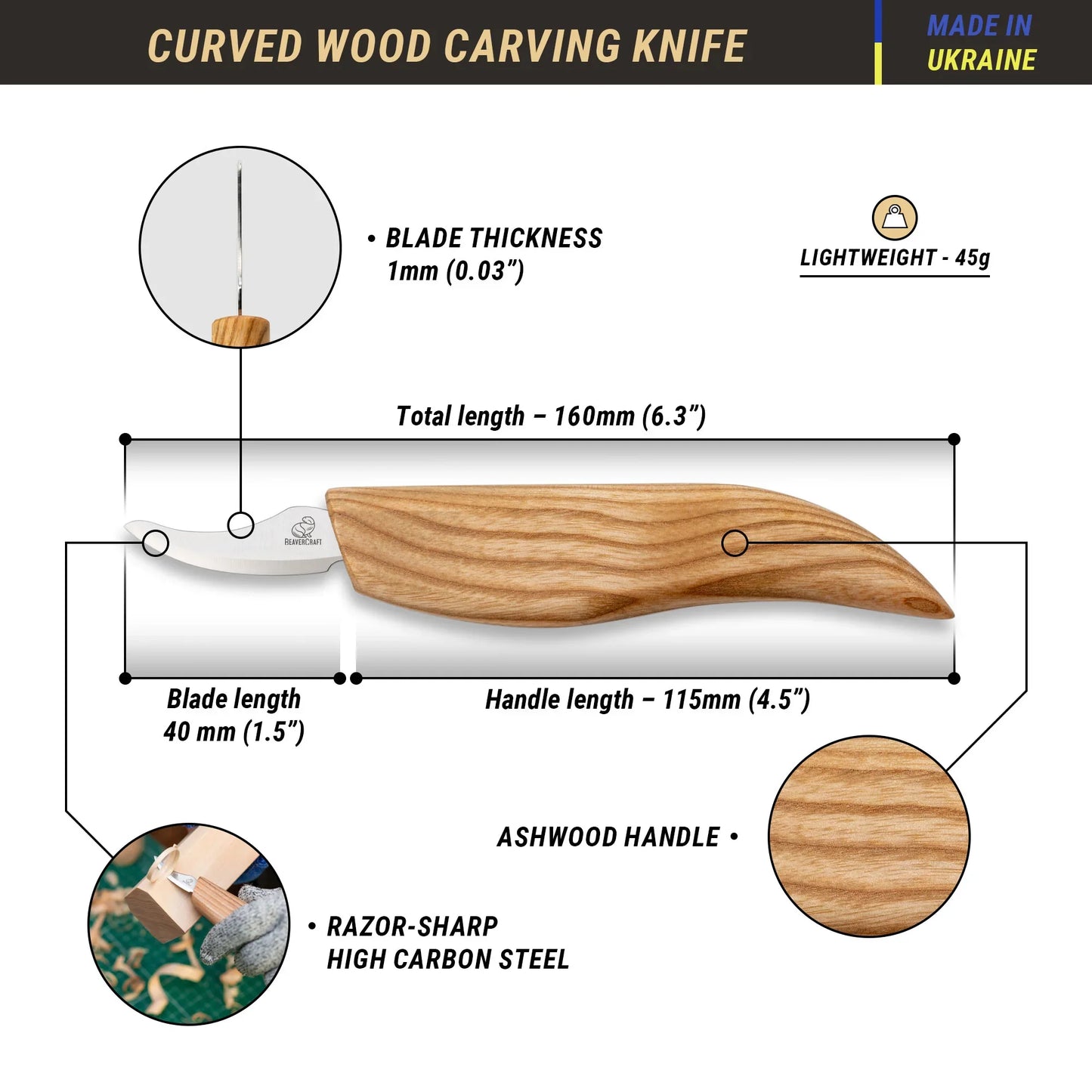 BeaverCraft C18 Curved Blade Whittling Knife