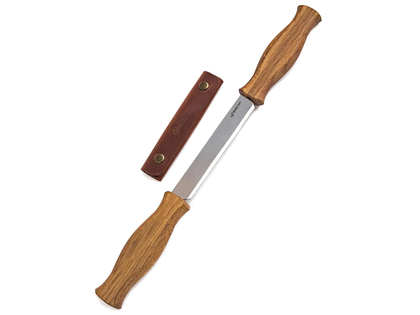 BeaverCraft DK1S Wood Carving Drawknife with Oak Handle in Leather Sheath