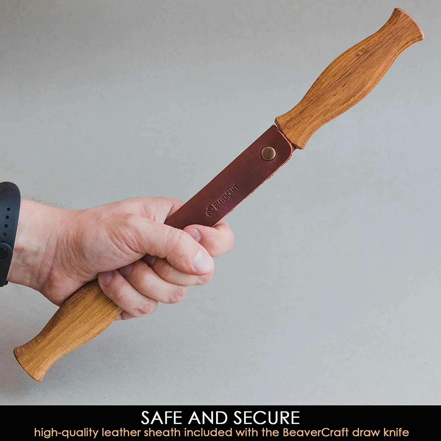 BeaverCraft DK1S Wood Carving Drawknife with Oak Handle in Leather Sheath