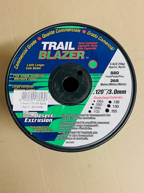 TRAIL BLAZER BRUSHCUTTER ROUND TRIMMER LINE .120" / 3.00MM SPOOL LENGTH 268M WEIGHT 2.25KG BRT6949