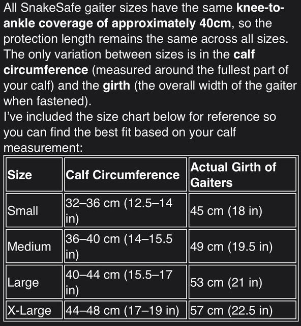 Clogger SnakeSafe - Australia's Classic Snake Gaiters for Peace of Mind Size Medium