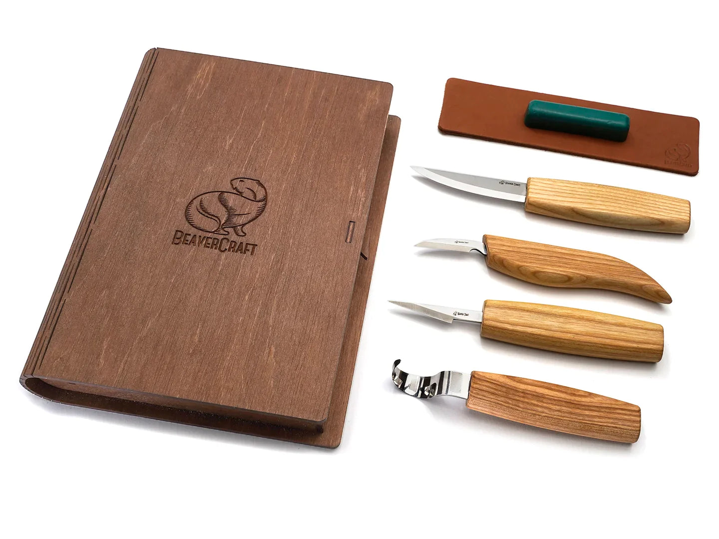 BeaverCraft S09 book - Set of 4 Knives in a Book Case