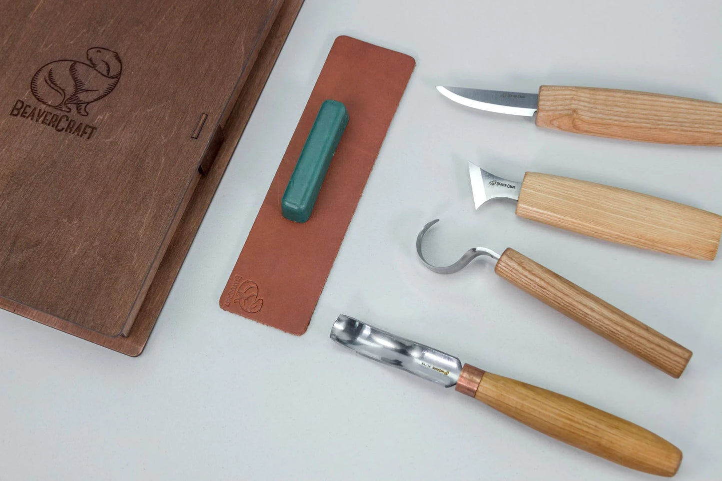 BeaverCraft S19 book Spoon Wood Carving Set of 4 Tools in a Book Case