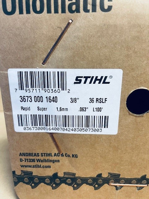 Stihl Chainsaw Chain 100 Foot Roll - 36RSLF 3/8 .063 Rapid Super Square Skip Tooth Full Chisel
