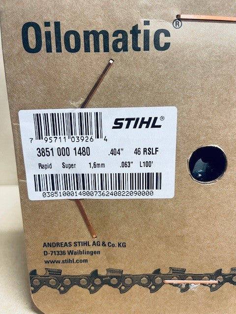 Stihl Chainsaw Chain 100 Foot Roll - RS 46RSLF 404 .063 Rapid Super Square Skip Tooth Full Chisel