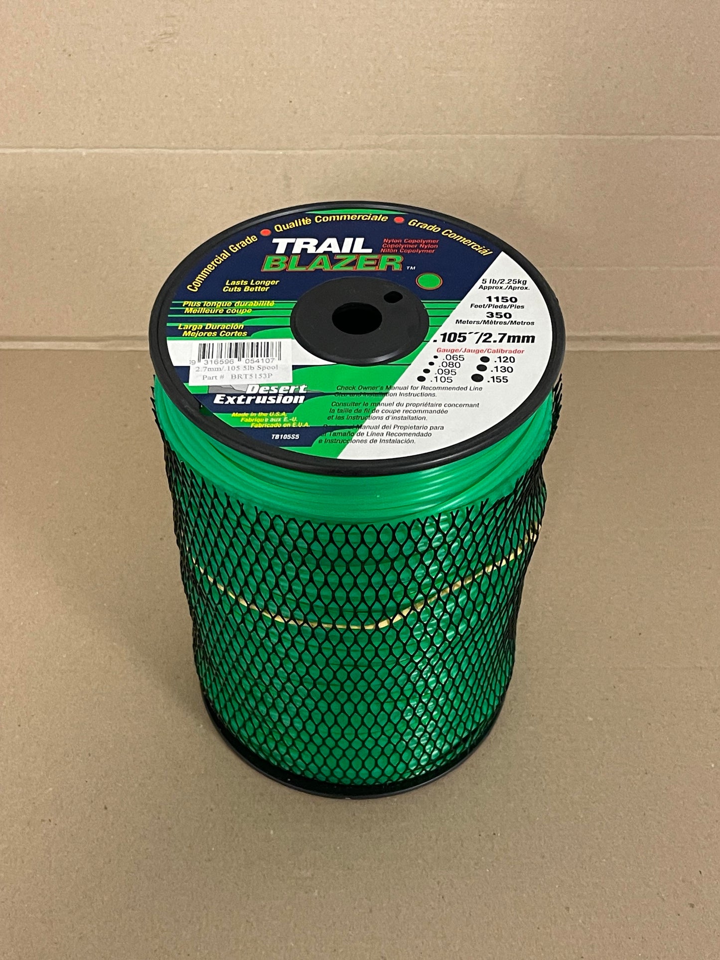 TRAIL BLAZER BRUSHCUTTER ROUND TRIMMER LINE .105" / 2.70MM SPOOL LENGTH 350M / BRT5153P