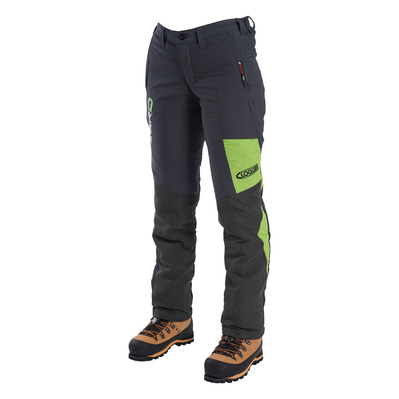 Clogger Grey/Green Women's Zero Gen2 Trousers Front And 360 Calf Protection UL Cert