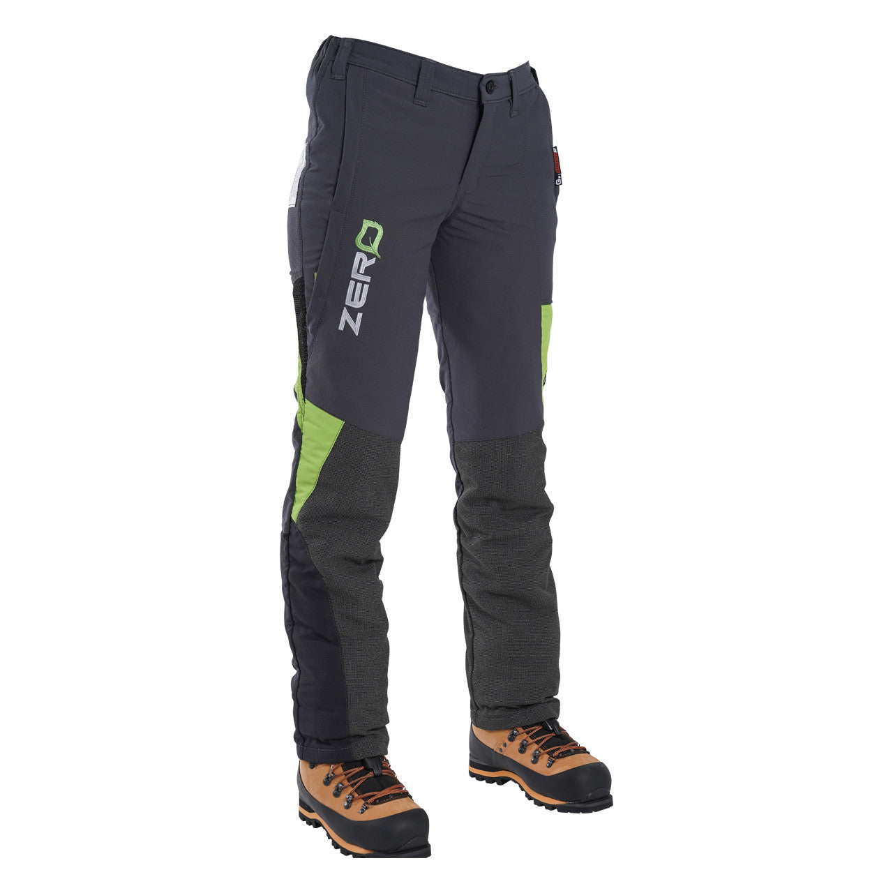 Clogger Grey/Green Women's Zero Gen2 Trousers Front And 360 Calf Protection UL Cert