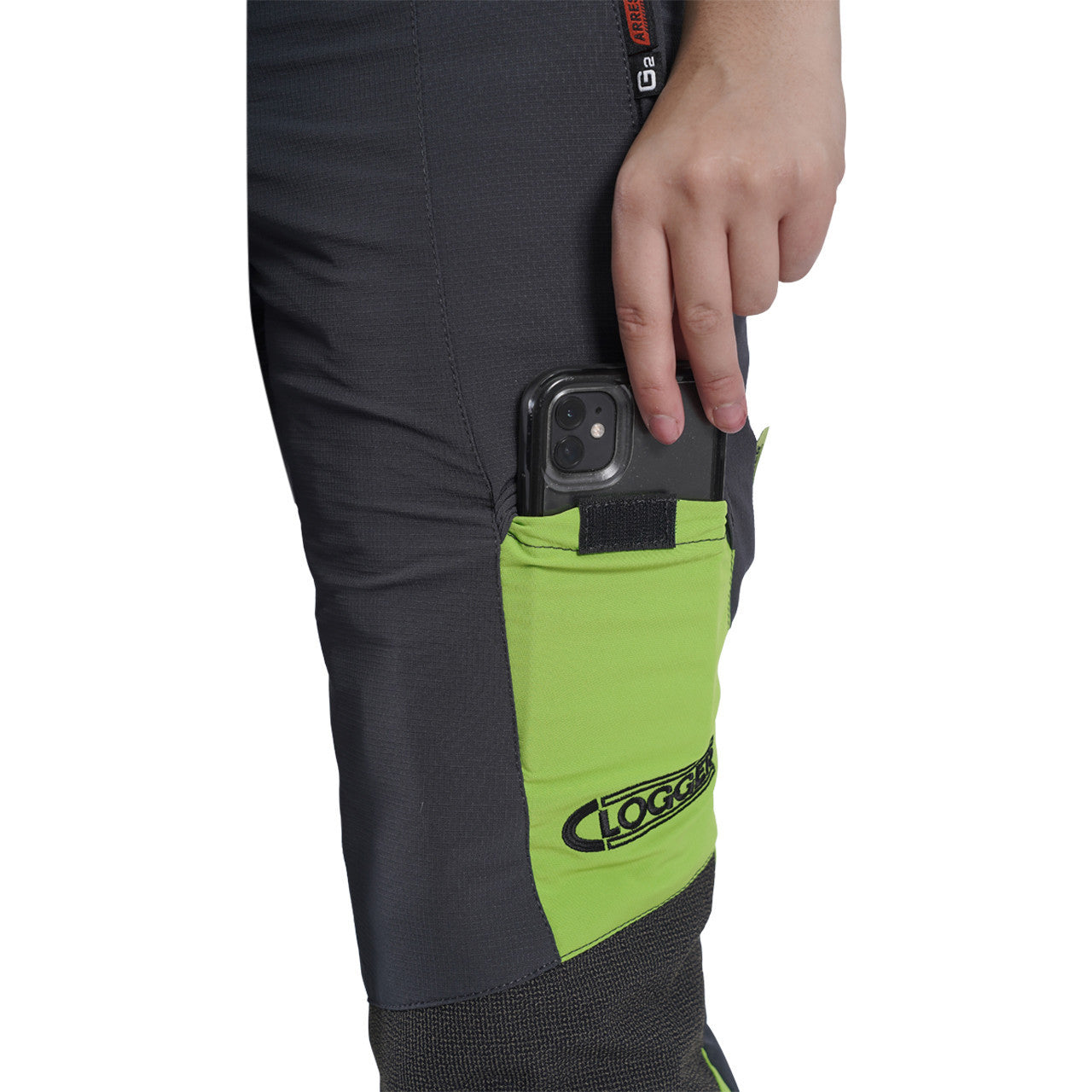 Clogger Grey/Green Women's Zero Gen2 Trousers Front And 360 Calf Protection UL Cert