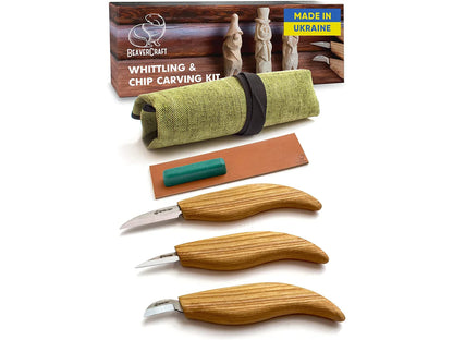 BeaverCraft S15 Starter Chip and Whittle Knife Set with Accessories
