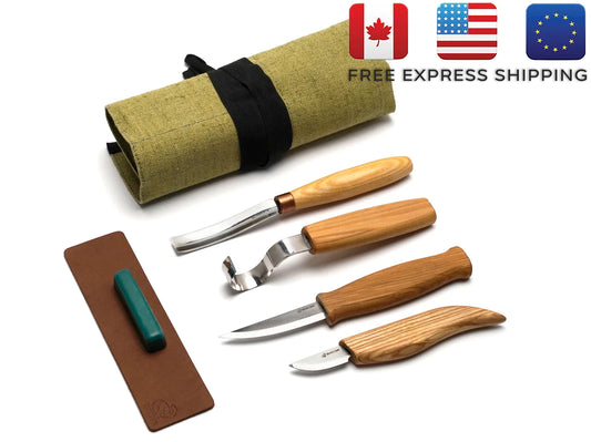 BeaverCraft S43 Spoon and Kuksa Wood Carving Professional Set with Knives and Strop