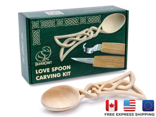 BeaverCraft DIY04 Celtic Spoon Carving Kit Complete Starter Whittling Kit for Beginners Adults Teens and Kids