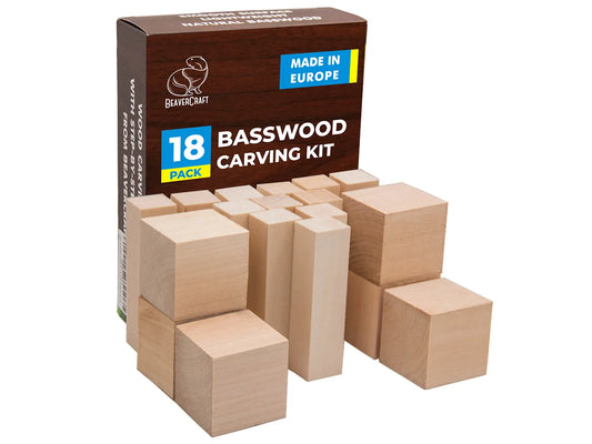 BeaverCraft BW18 Set of Basswood Wood Carving Hobby Blocks 18pcs