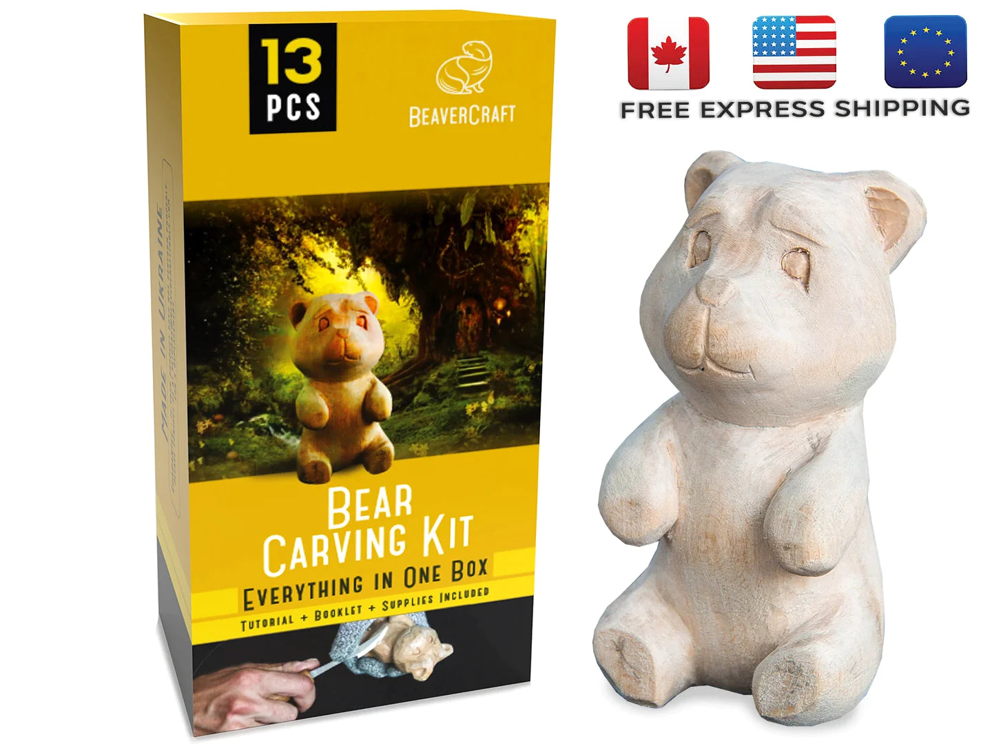 BeaverCraft DIY05 Bear Carving Kit Complete Starter Whittling Kit for Beginners, Adults, Teens, and Kids