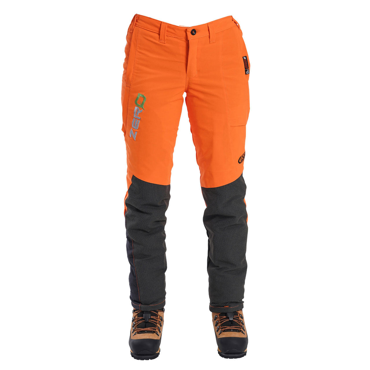 Clogger Women's Orange Zero Gen2 Trousers Front And 360 Calf Protection UL Cert